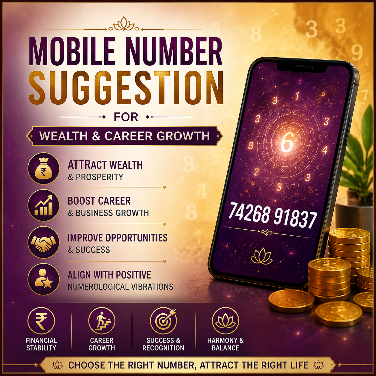 Mobile Number suggestion for attract wealth and growth in career